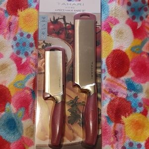 Tahari Home Nakiri Knife Set with Red Handles